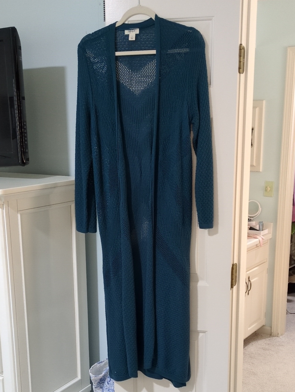 Style & Co. Teal Open-Front Long Knit Cardigan